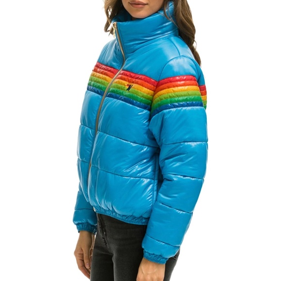 Women’s 6 Stripe Luxe Apres Puffer Jacket - Glossy Ocean - Picture 2 of 7